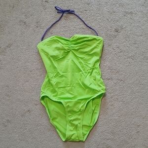 Vintage Neon Green And Purple One Piece Swim Suit